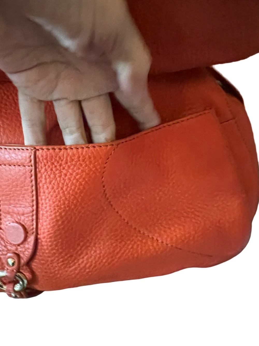 Cole Haan Orange Pebbled Leather Shoulder Bag - Picture 8 of 12
